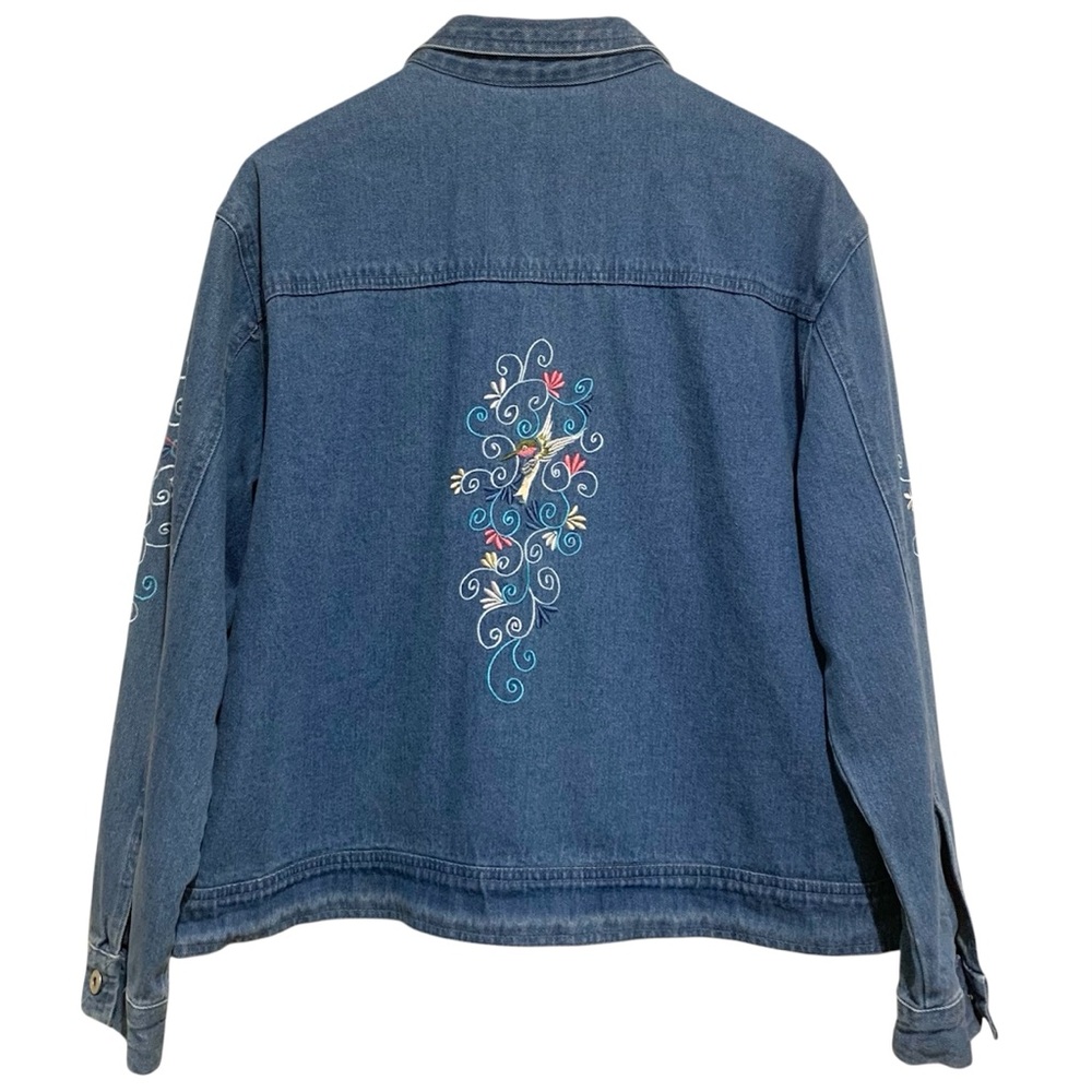 Vintage Passion-I Women’s Embroidered Denim Zip Up Jacket Size XL Hummingbird - Picture 2 of 6